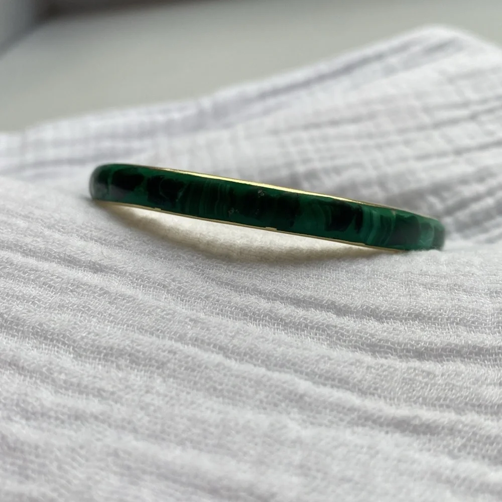 Malachite Brass Bangle Green Vintage Gold‎ Bracelet - Picture 5 of 17